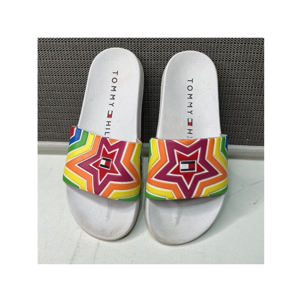 Tommy Hilfiger Women's Rainbow Star Slide Sandals Size 9 Multicolor Casual